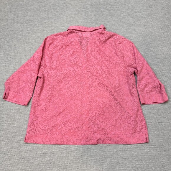 Studio Works Womens Pink Floral Burnout Button Up Blouse 3/4 Sleeve Top Size 2X - Picture 4 of 13